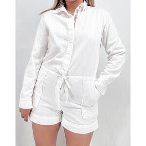 Xirena Women's White Utility Georgie Romper Adjustable‎ Drawstring Waist Size XS